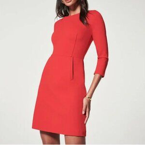 Spanx The Perfect A-line 3/4 Sleeve Dress In True Red, M